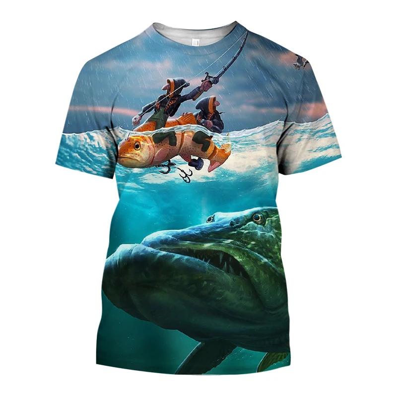 남성용 O 칼라 반팔 티셔츠, 3D 프린트, 바다 낚시 패션, 재미있는 캐주얼 루즈 스트리트, 플러스 사이즈 탑 의류, 여름 신상